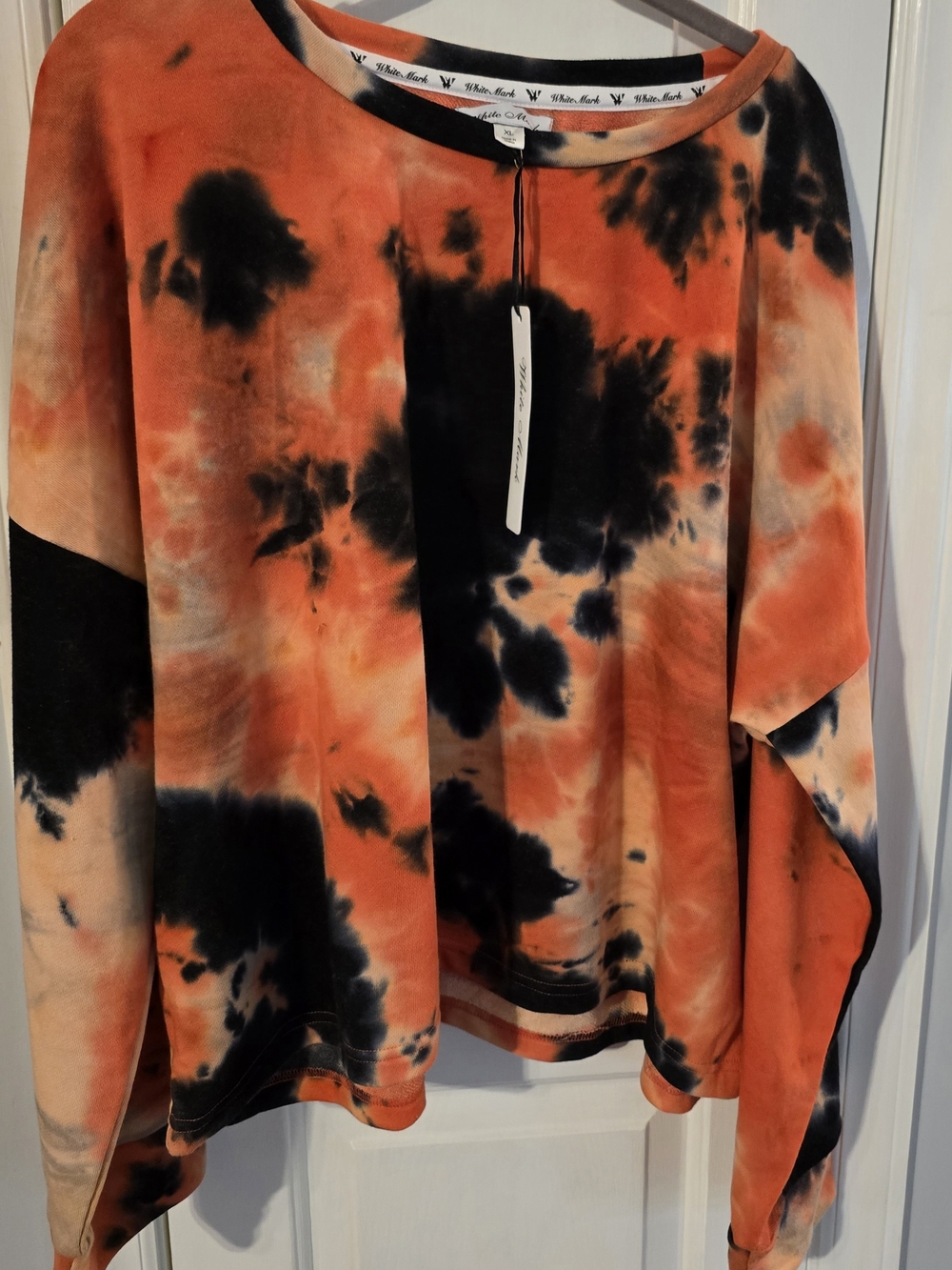 White Mark Orange & Black Tie-Dye Long Sleeve Top